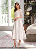 Jasmine A-Line Scoop Neck Tea-Length Wedding Dress With Pockets BF2P0013723