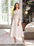 Jasmine A-Line Scoop Neck Tea-Length Wedding Dress With Pockets BF2P0013723