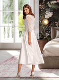 Jasmine A-Line Scoop Neck Tea-Length Wedding Dress With Pockets BF2P0013723