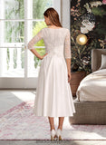 Jasmine A-Line Scoop Neck Tea-Length Wedding Dress With Pockets BF2P0013723