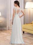 Jazlyn A-Line V-neck Floor-Length Chiffon Lace Wedding Dress With Ruffle BF2P0013729