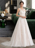 Guadalupe Ball-Gown/Princess Scoop Neck Court Train Tulle Wedding Dress With Beading Sequins BF2P0013730