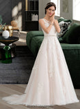 Guadalupe Ball-Gown/Princess Scoop Neck Court Train Tulle Wedding Dress With Beading Sequins BF2P0013730