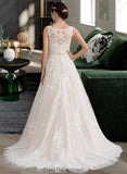 Guadalupe Ball-Gown/Princess Scoop Neck Court Train Tulle Wedding Dress With Beading Sequins BF2P0013730