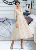 Vivian Ball-Gown/Princess V-neck Tea-Length Tulle Wedding Dress BF2P0013731