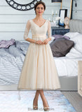 Vivian Ball-Gown/Princess V-neck Tea-Length Tulle Wedding Dress BF2P0013731