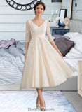 Vivian Ball-Gown/Princess V-neck Tea-Length Tulle Wedding Dress BF2P0013731