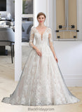 Mayra Ball-Gown/Princess V-neck Chapel Train Tulle Wedding Dress BF2P0013735