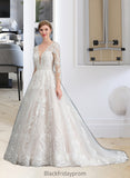 Mayra Ball-Gown/Princess V-neck Chapel Train Tulle Wedding Dress BF2P0013735