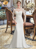 Melissa Trumpet/Mermaid Illusion Chapel Train Stretch Crepe Wedding Dress With Lace BF2P0013740