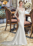 Melissa Trumpet/Mermaid Illusion Chapel Train Stretch Crepe Wedding Dress With Lace BF2P0013740