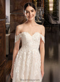 Kaelyn Ball-Gown/Princess Off-the-Shoulder Chapel Train Wedding Dress BF2P0013742