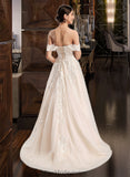 Kaelyn Ball-Gown/Princess Off-the-Shoulder Chapel Train Wedding Dress BF2P0013742