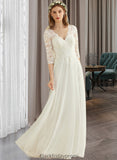 Alexa A-Line V-neck Floor-Length Chiffon Lace Wedding Dress BF2P0013745