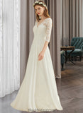 Alexa A-Line V-neck Floor-Length Chiffon Lace Wedding Dress BF2P0013745