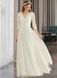 Alexa A-Line V-neck Floor-Length Chiffon Lace Wedding Dress BF2P0013745