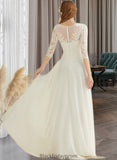 Alexa A-Line V-neck Floor-Length Chiffon Lace Wedding Dress BF2P0013745