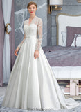 Elena Ball-Gown/Princess V-neck Court Train Satin Wedding Dress With Bow(s) BF2P0013746