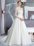 Elena Ball-Gown/Princess V-neck Court Train Satin Wedding Dress With Bow(s) BF2P0013746