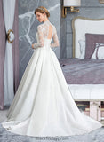 Elena Ball-Gown/Princess V-neck Court Train Satin Wedding Dress With Bow(s) BF2P0013746