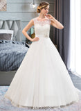 Rylee Ball-Gown/Princess Scoop Neck Sweep Train Organza Lace Wedding Dress With Beading Sequins BF2P0013751