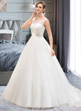 Rylee Ball-Gown/Princess Scoop Neck Sweep Train Organza Lace Wedding Dress With Beading Sequins BF2P0013751