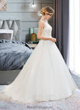 Rylee Ball-Gown/Princess Scoop Neck Sweep Train Organza Lace Wedding Dress With Beading Sequins BF2P0013751