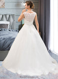 Rylee Ball-Gown/Princess Scoop Neck Sweep Train Organza Lace Wedding Dress With Beading Sequins BF2P0013751