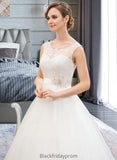 Rylee Ball-Gown/Princess Scoop Neck Sweep Train Organza Lace Wedding Dress With Beading Sequins BF2P0013751