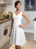 Ryleigh A-Line V-neck Knee-Length Chiffon Wedding Dress With Ruffle Beading Sequins BF2P0013752