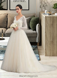 Anika Ball-Gown/Princess V-neck Court Train Tulle Lace Wedding Dress BF2P0013756