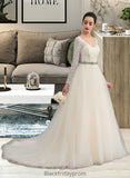 Anika Ball-Gown/Princess V-neck Court Train Tulle Lace Wedding Dress BF2P0013756