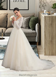 Anika Ball-Gown/Princess V-neck Court Train Tulle Lace Wedding Dress BF2P0013756