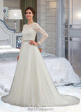 Cassidy Ball-Gown/Princess Scoop Neck Sweep Train Tulle Wedding Dress BF2P0013759