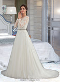 Cassidy Ball-Gown/Princess Scoop Neck Sweep Train Tulle Wedding Dress BF2P0013759