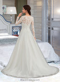 Cassidy Ball-Gown/Princess Scoop Neck Sweep Train Tulle Wedding Dress BF2P0013759