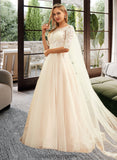 Salma Ball-Gown/Princess Scoop Neck Sweep Train Tulle Lace Wedding Dress BF2P0013760