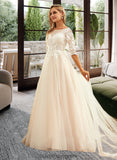 Salma Ball-Gown/Princess Scoop Neck Sweep Train Tulle Lace Wedding Dress BF2P0013760