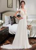 Linda A-Line V-neck Sweep Train Chiffon Wedding Dress With Ruffle BF2P0013761