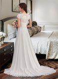 Linda A-Line V-neck Sweep Train Chiffon Wedding Dress With Ruffle BF2P0013761