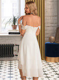 Harmony A-Line Asymmetrical Chiffon Lace Wedding Dress With Beading Sequins BF2P0013764