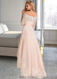 Hailee A-Line Asymmetrical Satin Tulle Lace Wedding Dress With Sequins BF2P0013769