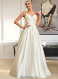 Marian Ball-Gown/Princess V-neck Sweep Train Satin Lace Wedding Dress With Lace Beading Sequins Pockets BF2P0013771