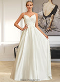 Marian Ball-Gown/Princess V-neck Sweep Train Satin Lace Wedding Dress With Lace Beading Sequins Pockets BF2P0013771