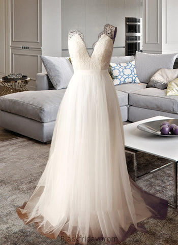 Lily A-Line V-neck Sweep Train Tulle Wedding Dress BF2P0013812