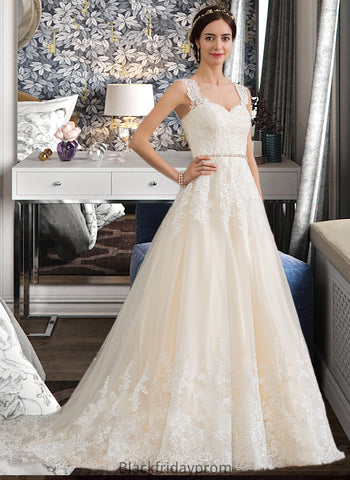 Kennedi Ball-Gown/Princess Sweetheart Court Train Tulle Wedding Dress With Beading Sequins BF2P0013813