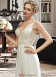 Dayami A-Line V-neck Floor-Length Wedding Dress With Lace Split Front BF2P0013815