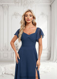 Jacqueline A-line V-Neck Floor-Length Chiffon Bridesmaid Dress With Ruffle BF2P0025802