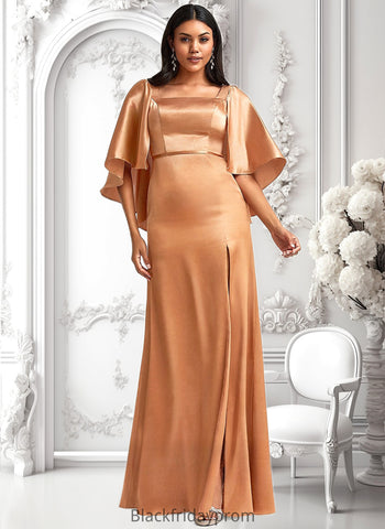 Brianna A-line Square Floor-Length Stretch Satin Bridesmaid Dress BF2P0025765