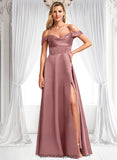 Willow A-line Cold Shoulder Floor-Length Satin Bridesmaid Dress BF2P0025750